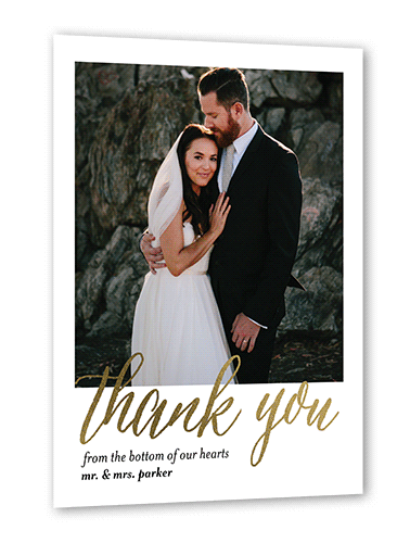 Impeccable Gesture Thank You Card, Gold Foil, White, 5x7 Flat, Pearl Shimmer Cardstock, Square, White