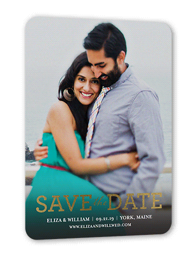Focused On Forever Love Save The Date, Grey, Gold Foil, 5x7, Signature Smooth Cardstock, Rounded