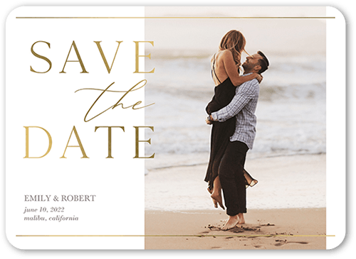 Editorial Lover Save The Date, White, 5x7 Flat, Pearl Shimmer Cardstock, Rounded