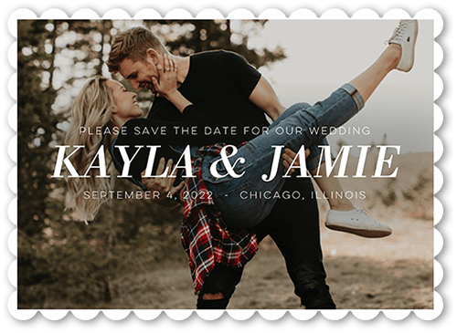 Substantial Names Save The Date, White, 5x7, Matte, Signature Smooth Cardstock, Scallop