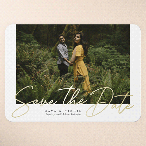 Homey Script Save The Date, Gold Foil, White, 5x7 Flat, Matte, Signature Smooth Cardstock, Rounded, White