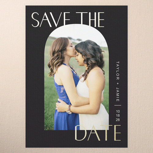 Arch Frame Save The Date, Gold Foil, Black, 5x7 Flat, Luxe Double-Thick Cardstock, Square, Silhouette