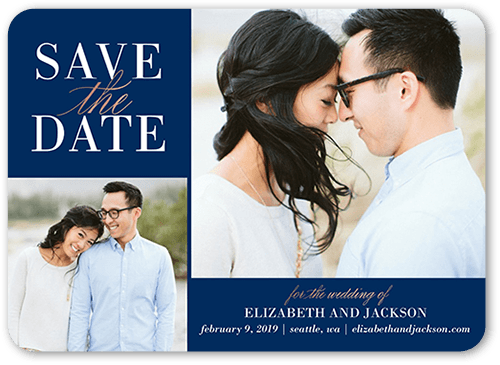 Classic Request Save The Date, Blue, 5x7 Flat, Pearl Shimmer Cardstock, Rounded