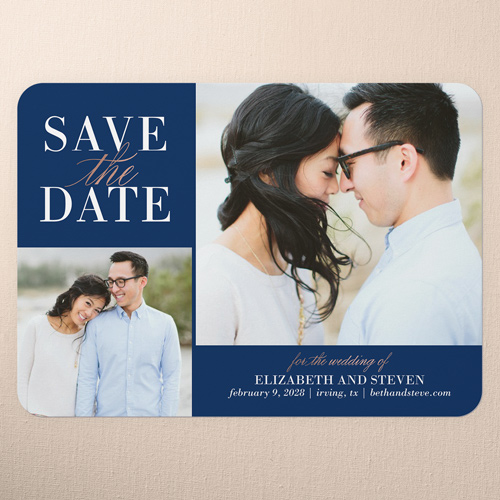 Classic Request Save The Date, Blue, 5x7 Flat, Pearl Shimmer Cardstock, Rounded