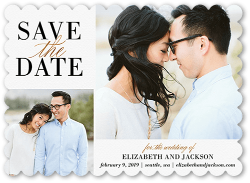 Classic Request Save The Date, White, 5x7, Matte, Signature Smooth Cardstock, Scallop