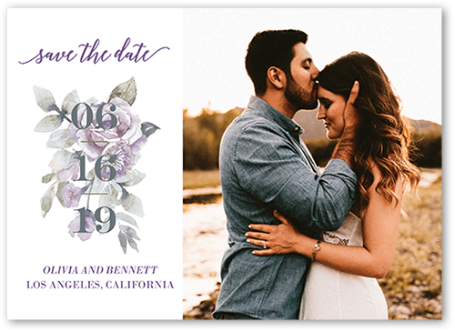 Diamond Blossoms Save The Date, Purple, none, 5x7 Flat, Pearl Shimmer Cardstock, Square