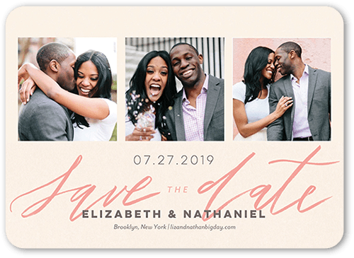 Minimal Design Save The Date, White, 5x7 Flat, Pearl Shimmer Cardstock, Rounded, Linen