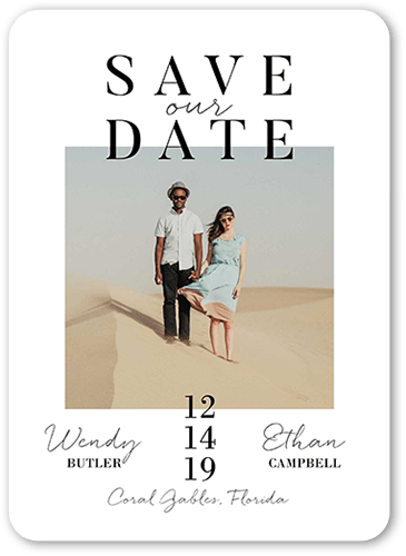 Modish Date Save The Date, White, 5x7 Flat, Pearl Shimmer Cardstock, Rounded, White