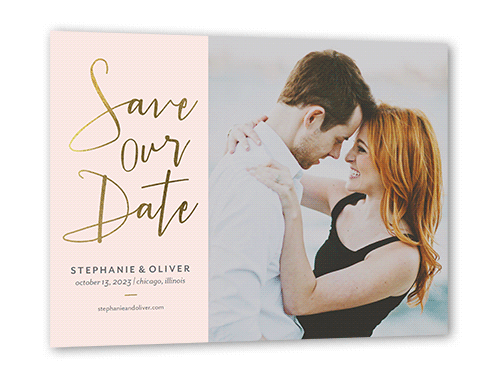 Shining Date Save The Date, Pink, Gold Foil, 5x7, Luxe Double-Thick Cardstock, Square