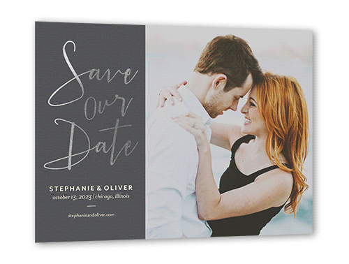 Shining Date Save The Date, Grey, Silver Foil, 5x7 Flat, Luxe Double-Thick Cardstock, Square