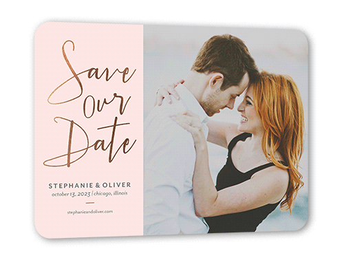 Shining Date Save The Date, Rose Gold Foil, Pink, 5x7 Flat, Signature Smooth Cardstock, Rounded