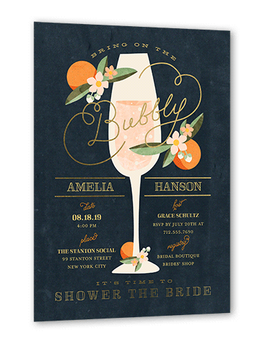 Sweet Nectarine Bridal Shower Invitation, Gold Foil, Grey, 5x7 Flat, Luxe Double-Thick Cardstock, Square