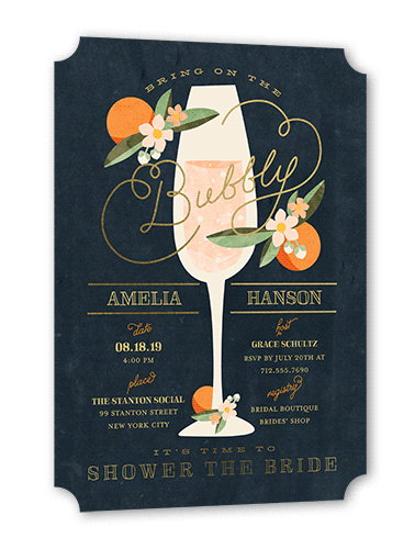 Sweet Nectarine Bridal Shower Invitation, Gold Foil, Grey, 5x7 Flat, Pearl Shimmer Cardstock, Ticket