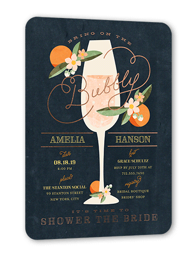 Sweet Nectarine Bridal Shower Invitation, Grey, Rose Gold Foil, 5x7, Pearl Shimmer Cardstock, Rounded