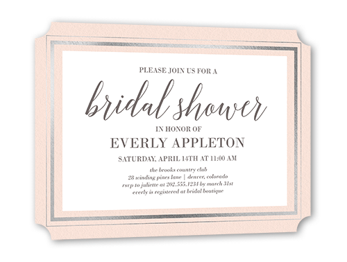 Gracefully Simple Bridal Shower Invitation, Pink, Silver Foil, 5x7 Flat, Pearl Shimmer Cardstock, Ticket