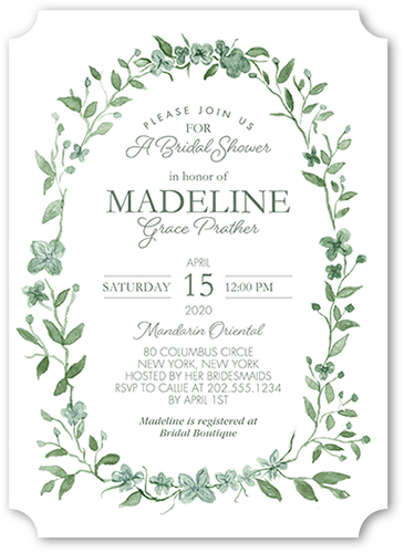 Ethereal Wreath Bridal Shower Invitation, Green, 5x7 Flat, Matte, Signature Smooth Cardstock, Ticket