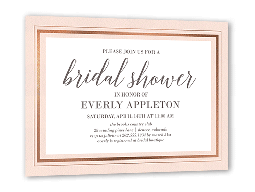 Gracefully Simple Bridal Shower Invitation, Rose Gold Foil, Pink, 5x7 Flat, Pearl Shimmer Cardstock, Square
