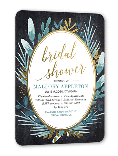 Bountiful Greenery Bridal Shower Invitation, Gold Foil, Black, 5x7 Flat, Matte, Signature Smooth Cardstock, Rounded