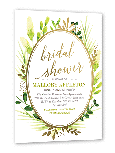 Bountiful Greenery Bridal Shower Invitation, White, Gold Foil, 5x7 Flat, Luxe Double-Thick Cardstock, Square