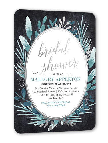 Bountiful Greenery Bridal Shower Invitation, Silver Foil, Black, 5x7 Flat, Matte, Signature Smooth Cardstock, Rounded