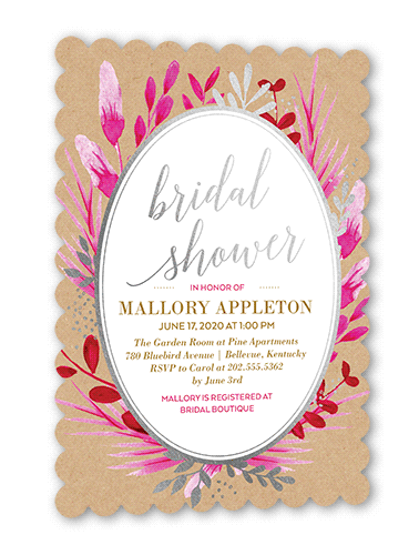 Bountiful Greenery Bridal Shower Invitation, Beige, Silver Foil, 5x7, Matte, Signature Smooth Cardstock, Scallop