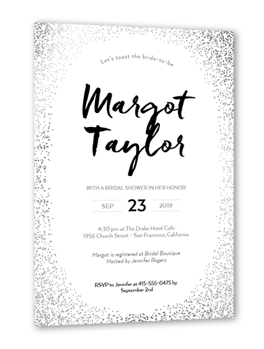 Modern Sparkle Bridal Shower Invitation, White, Silver Foil, 5x7 Flat, Matte, Signature Smooth Cardstock, Square