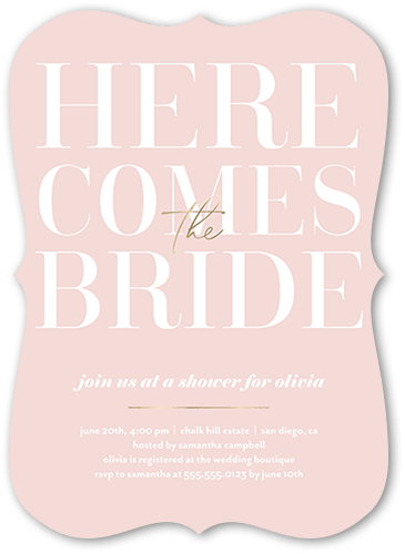 With The Bride Bridal Shower Invitation, Pink, 5x7 Flat, Matte, Signature Smooth Cardstock, Bracket