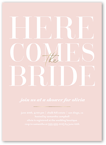 With The Bride Bridal Shower Invitation, Pink, 5x7, Luxe Double-Thick Cardstock, Square