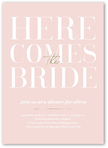 With The Bride Bridal Shower Invitation, Pink, 5x7 Flat, 100% Recycled Cardstock , Square