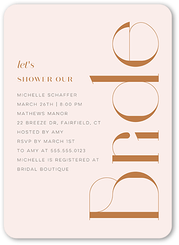 Deco Type Bridal Shower Invitation, Pink, 5x7, Pearl Shimmer Cardstock, Rounded