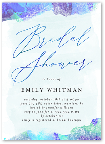 Watercolors And Showers Bridal Shower Invitation, Blue, 5x7, Standard Smooth Cardstock, Square