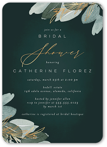Leafy Shower Bridal Shower Invitation, Green, 5x7 Flat, 100% Recycled Cardstock , Rounded