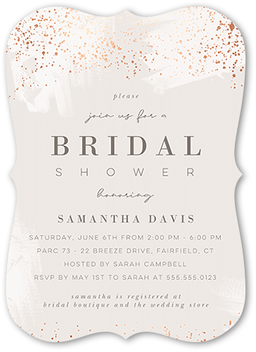 Speckled Showers Bridal Shower Invitation, Grey, 5x7 Flat, Matte, Signature Smooth Cardstock, Bracket