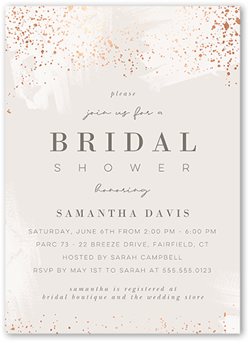 Speckled Showers Bridal Shower Invitation, Grey, 5x7 Flat, Luxe Double-Thick Cardstock, Square, Whisper Gray