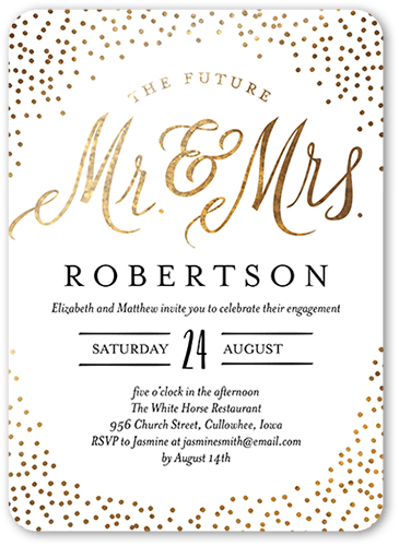 Sparkling Future Engagement Party Invitation, White, 5x7 Flat, Pearl Shimmer Cardstock, Rounded