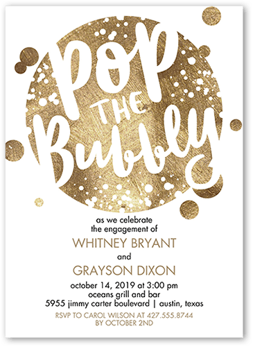 Bubbly Affair Engagement Party Invitation, Brown, 5x7 Flat, Pearl Shimmer Cardstock, Square