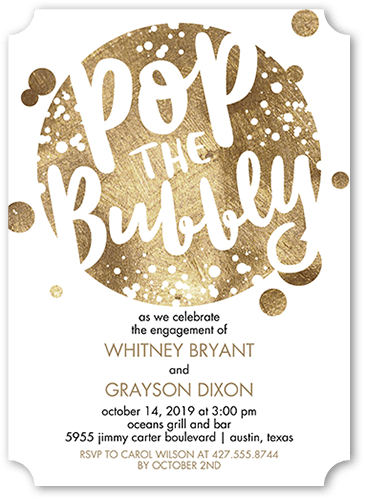 Bubbly Affair Engagement Party Invitation, Brown, 5x7 Flat, Pearl Shimmer Cardstock, Ticket