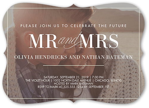 Our Beginning Engagement Party Invitation, Green, 5x7 Flat, Pearl Shimmer Cardstock, Bracket