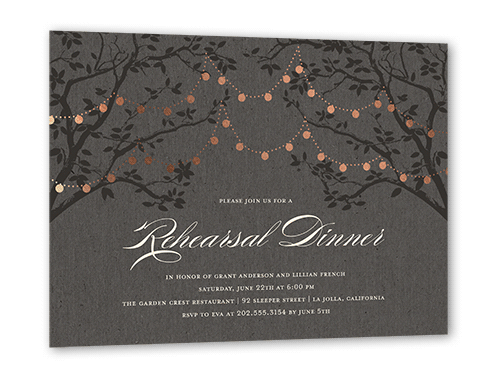 Enlightened Evening Rehearsal Rehearsal Dinner Invitation, Grey, Rose Gold Foil, 5x7 Flat, Luxe Double-Thick Cardstock, Square