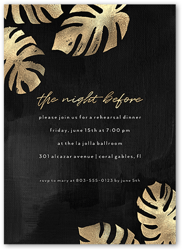 Dark Tropical Rehearsal Dinner Invitation, Black, 5x7 Flat, Luxe Double-Thick Cardstock, Square, Black
