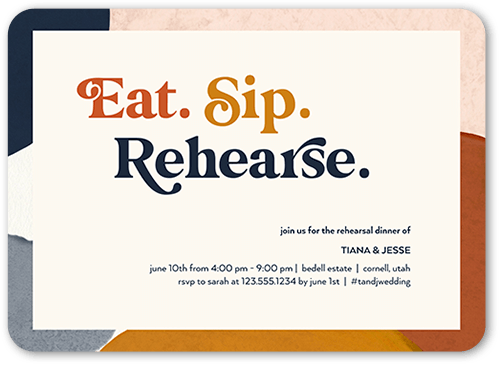 Retro Rehearsal Rehearsal Dinner Invitation, Orange, 5x7 Flat, Pearl Shimmer Cardstock, Rounded, Orange