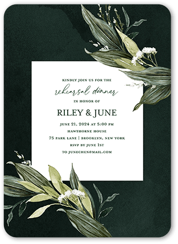 Forever Greenery Rehearsal Dinner Invitation, Green, 5x7 Flat, Standard Smooth Cardstock, Rounded