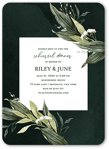 Forever Greenery Rehearsal Dinner Invitation, Green, 5x7 Flat, Matte, Signature Smooth Cardstock, Rounded