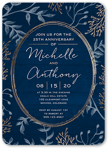 Chalk Frame Wedding Anniversary Invitation, Blue, 5x7 Flat, Pearl Shimmer Cardstock, Rounded