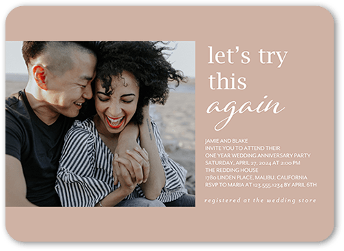 Try Again Wedding Anniversary Invitation, Brown, 5x7 Flat, 100% Recycled Cardstock , Rounded, Alpaca