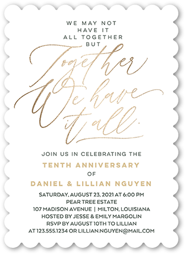 Anniversary Together Wedding Anniversary Invitation, White, none, 5x7, Pearl Shimmer Cardstock, Scallop