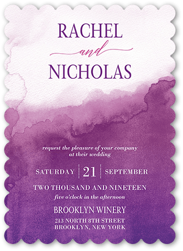 Excellent Watermark Wedding Invitation, Purple, 5x7, Pearl Shimmer Cardstock, Scallop