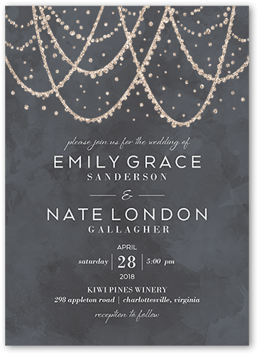 Draping Lights Wedding Invitation, Gray, 5x7, Antique Gold Glitter, Matte, Signature Smooth Cardstock, Square