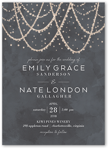 Draping Lights Wedding Invitation, Gray, 5x7 Flat, Antique Gold Glitter, Matte, Signature Smooth Cardstock, Square, Gray