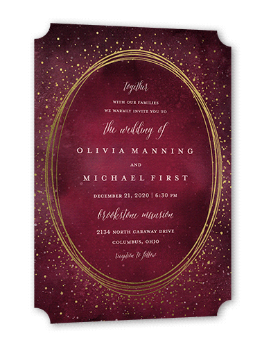 Resplendent Night Wedding Invitation, Purple, Gold Foil, 5x7 Flat, Matte, Signature Smooth Cardstock, Ticket